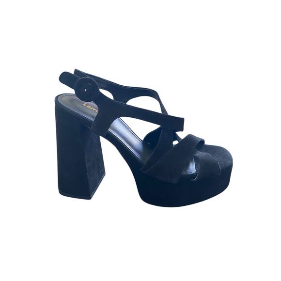 Larroude Bee Platform Sandals Suede Leather Ankle Strap Block Heel Party Sz 7.5 - Picture 2 of 10